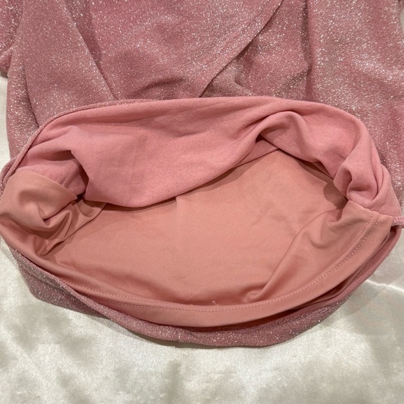 Superdown Laurie Wrap Mini Dress Ruched Long Sleeve Bodycon Pink Sparkle Small - Picture 8 of 10